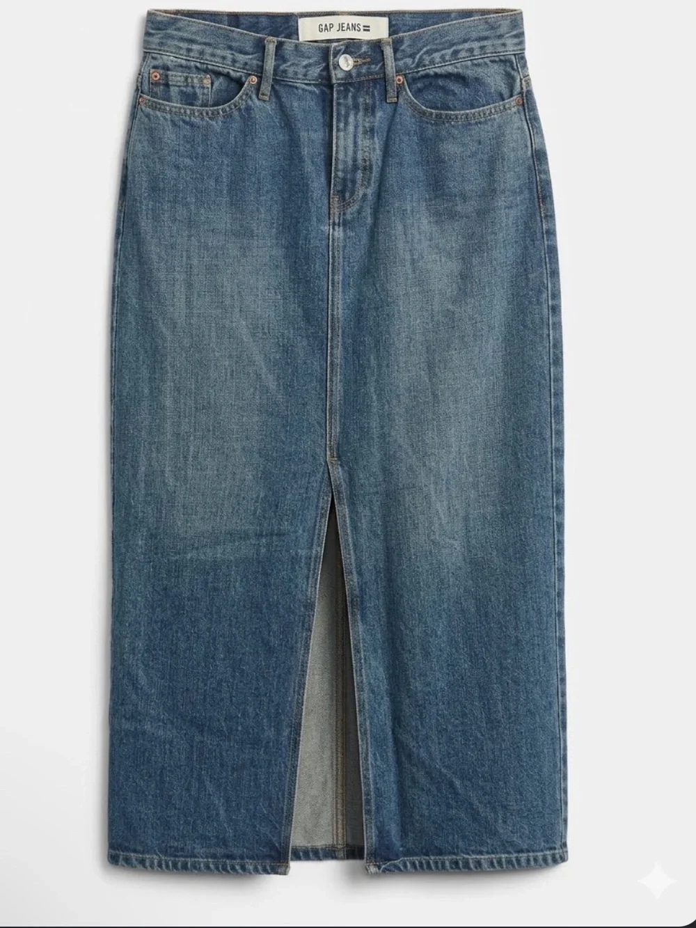 GAP JEANS VINTAGE MAXI DENIM SKIRT WITH FRONT SLIT MEDIUM WASH FADE
